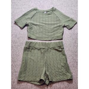 Shein 2 Piece Waffle Knit Short Set Junior's‎ Size Small  Green
